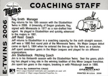 2006 Grandstand Elizabethton Twins #3 Coaches (Ray Smith / Jeff Reed / Jim Shellenback) Back