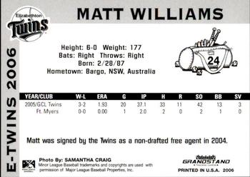2006 Grandstand Elizabethton Twins #4 Matt Williams Back