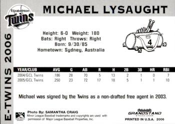 2006 Grandstand Elizabethton Twins #7 Michael Lysaught Back