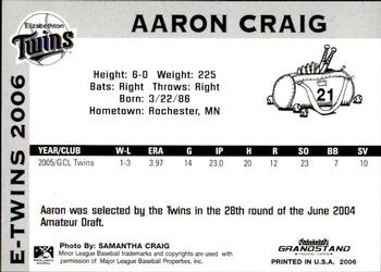 2006 Grandstand Elizabethton Twins #15 Aaron Craig Back