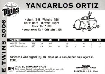 2006 Grandstand Elizabethton Twins #18 Yancarlos Ortiz Back