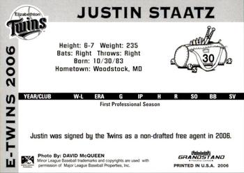 2006 Grandstand Elizabethton Twins #24 Justin Staatz Back