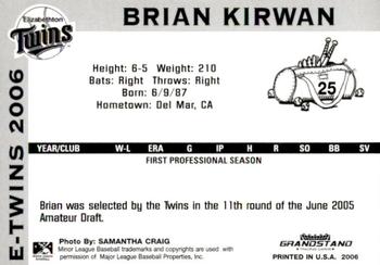 2006 Grandstand Elizabethton Twins #27 Brian Kirwan Back