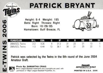2006 Grandstand Elizabethton Twins #29 Patrick Bryant Back