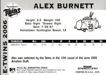 2006 Grandstand Elizabethton Twins #30 Alex Burnett Back