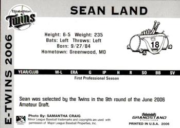 2006 Grandstand Elizabethton Twins #31 Sean Land Back