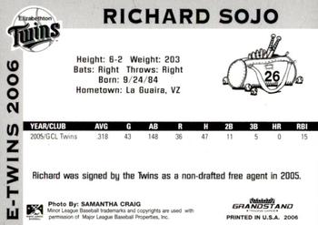 2006 Grandstand Elizabethton Twins #32 Richard Sojo Back