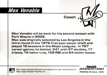 2006 Grandstand Fort Wayne Wizards #28 Max Venable Back