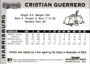 2006 Grandstand Harrisburg Senators #5 Cristian Guerrero Back