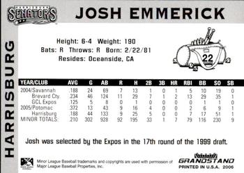 2006 Grandstand Harrisburg Senators #11 Josh Emmerick Back