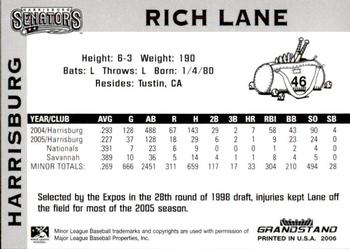 2006 Grandstand Harrisburg Senators #14 Rich Lane Back