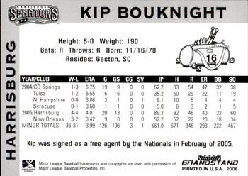 2006 Grandstand Harrisburg Senators #19 Kip Bouknight Back