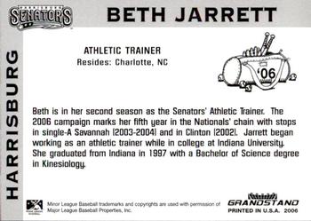 2006 Grandstand Harrisburg Senators #24 Beth Jarrett Back