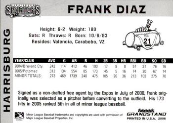 2006 Grandstand Harrisburg Senators #26 Frank Diaz Back
