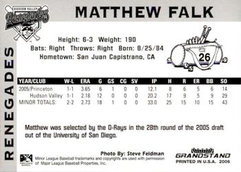 2006 Grandstand Hudson Valley Renegades #NNO Matthew Falk Back