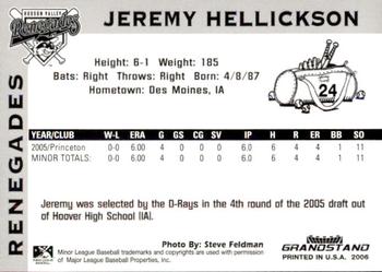 2006 Grandstand Hudson Valley Renegades #NNO Jeremy Hellickson Back