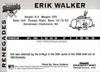 2006 Grandstand Hudson Valley Renegades #NNO Erik Walker Back