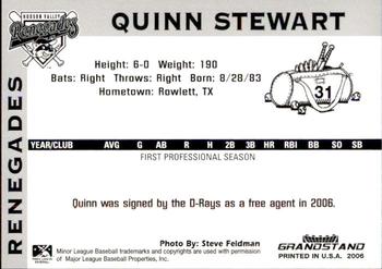 2006 Grandstand Hudson Valley Renegades #NNO Quinn Stewart Back