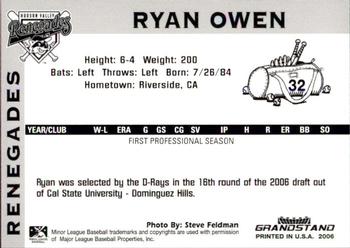 2006 Grandstand Hudson Valley Renegades #NNO Ryan Owen Back