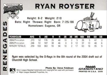2006 Grandstand Hudson Valley Renegades #NNO Ryan Royster Back