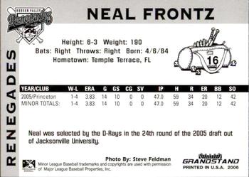2006 Grandstand Hudson Valley Renegades #NNO Neal Frontz Back