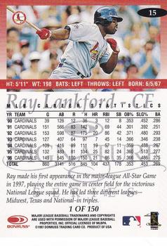 1997 Donruss Signature Series - Platinum Press Proofs #15 Ray Lankford Back