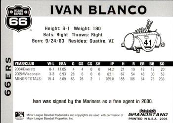 2006 Grandstand Inland Empire 66ers #17 Ivan Blanco Back