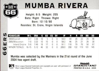 2006 Grandstand Inland Empire 66ers #22 Mumba Rivera Back