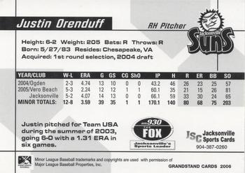 2006 Grandstand Jacksonville Suns #2 Justin Orenduff Back
