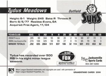 2006 Grandstand Jacksonville Suns #22 Tydus Meadows Back