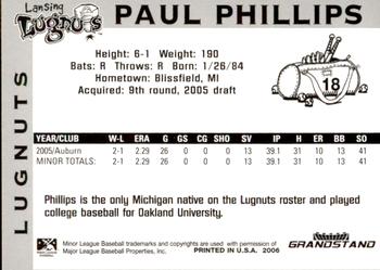 2006 Grandstand Lansing Lugnuts #NNO Paul Phillips Back