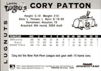 2006 Grandstand Lansing Lugnuts #NNO Cory Patton Back
