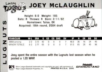 2006 Grandstand Lansing Lugnuts #NNO Joey McLaughlin Back