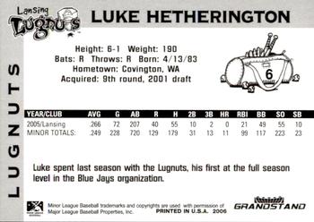 2006 Grandstand Lansing Lugnuts #NNO Luke Hetherington Back