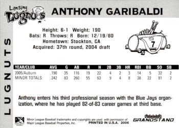 2006 Grandstand Lansing Lugnuts #NNO Anthony Garibaldi Back