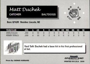 2006 Grandstand Lincoln Saltdogs #4 Matt Duchek Back