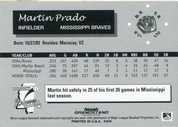 2006 Grandstand Mississippi Braves #8 Martin Prado Back