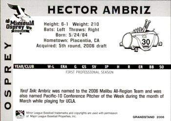 2006 Grandstand Missoula Osprey #3 Hector Ambriz Back