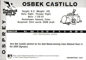 2006 Grandstand Missoula Osprey #4 Osbek Castillo Back