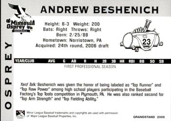 2006 Grandstand Missoula Osprey #9 Andrew Beshenich Back