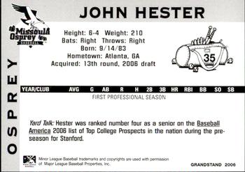 2006 Grandstand Missoula Osprey #24 John Hester Back