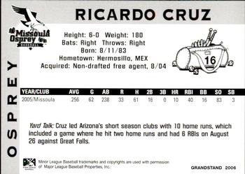 2006 Grandstand Missoula Osprey #25 Ricardo Cruz Back