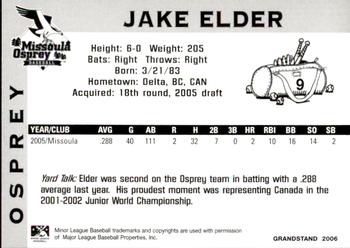 2006 Grandstand Missoula Osprey #29 Jake Elder Back