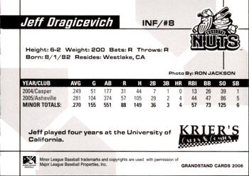 2006 Grandstand Modesto Nuts #13 Jeff Dragicevich Back