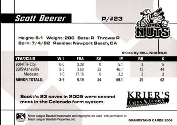 2006 Grandstand Modesto Nuts #14 Scott Beerer Back