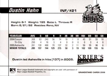 2006 Grandstand Modesto Nuts #16 Dustin Hahn Back