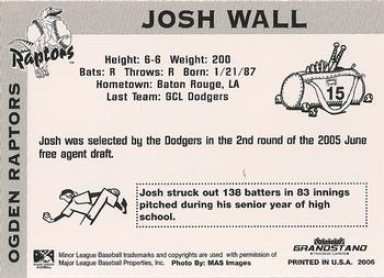 2006 Grandstand Ogden Raptors #NNO Josh Wall Back