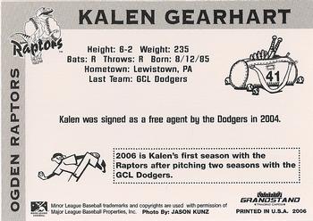2006 Grandstand Ogden Raptors #NNO Kalen Gearhart Back