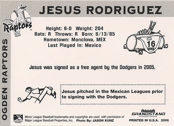 2006 Grandstand Ogden Raptors #NNO Jesus Rodriguez Back