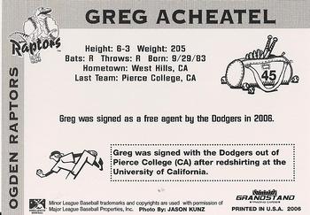 2006 Grandstand Ogden Raptors #NNO Greg Acheatel Back